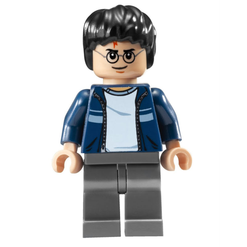 fig-000029 – Harry Potter, Open Dark Blue Jacket over White Shirt, Dark Bluish Gray Legs