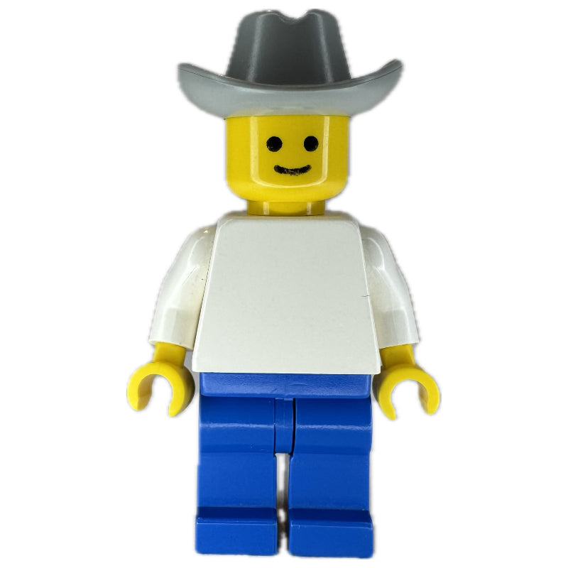 fig-000040 – Man, Plain White Torso, Blue Legs, Light Gray Cowboy Hat