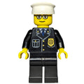 fig-000045 – Policeman, Black Jacket with Pocket and Badge, White Hat, Glasses