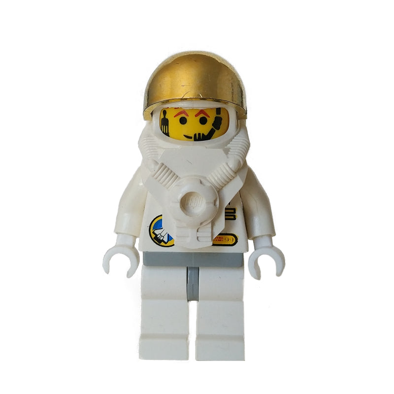 fig-000099 – Astronaut, White, Light Gray Hips, Helmet with Breastplate and Large Chrome Gold Visor, Headset