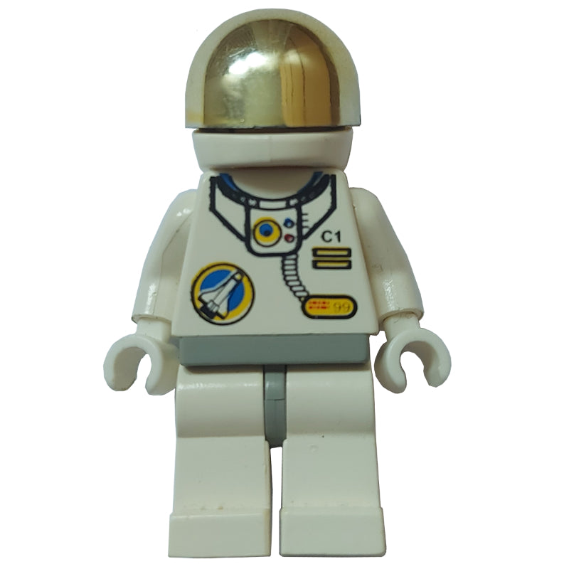 fig-000103 – Astronaut, White, Light Gray Hips, Helmet with Large Chrome Gold Visor, Headset