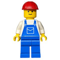 fig-000127 – Construction Worker, Blue Overalls, Red Hard Hat