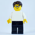 fig-000130 – White Torso, Black Legs, Dark Brown Hair, Glasses