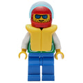 fig-000155 – Man, Green Jacket, Blue Legs, Red Helmet with Visor, Yellow Life Vest, Blue Sunglasses