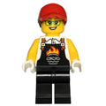 fig-000161 – Chef, Black Apron with Flaming Burger, Black Legs, Red Cap, Glasses