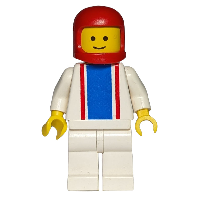 fig-000181 – Man, White Torso with Red and Blue Stripes, White Legs, Red Helmet