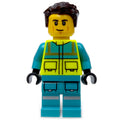 fig-000187 – Paramedic, Vibrant Yellow Safety Vest, Dark Turquoise Legs, Dark Brown Hair