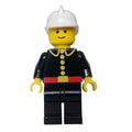 fig-000208 – Fireman, Classic, Black Fire Jacket with Red Belt and Buttons, White Helmet  (3626a Head)