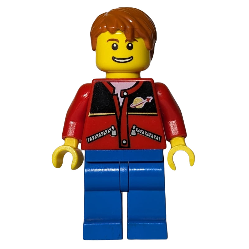 fig-000228 – Man, Red Jacket with Classic Space Logo, Dark Orange Hair