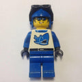 fig-000246 – Racer, Blue and White Outfit with Shark, Blue Hat with Goggles