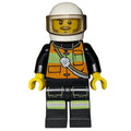 fig-000284 – Fireman, Orange Safety Vest with Radio, White Helmet with Visor, Stubble
