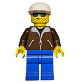 fig-000308 – Man, Brown Jacket, Blue Legs, White Cap, Blue Sunglasses