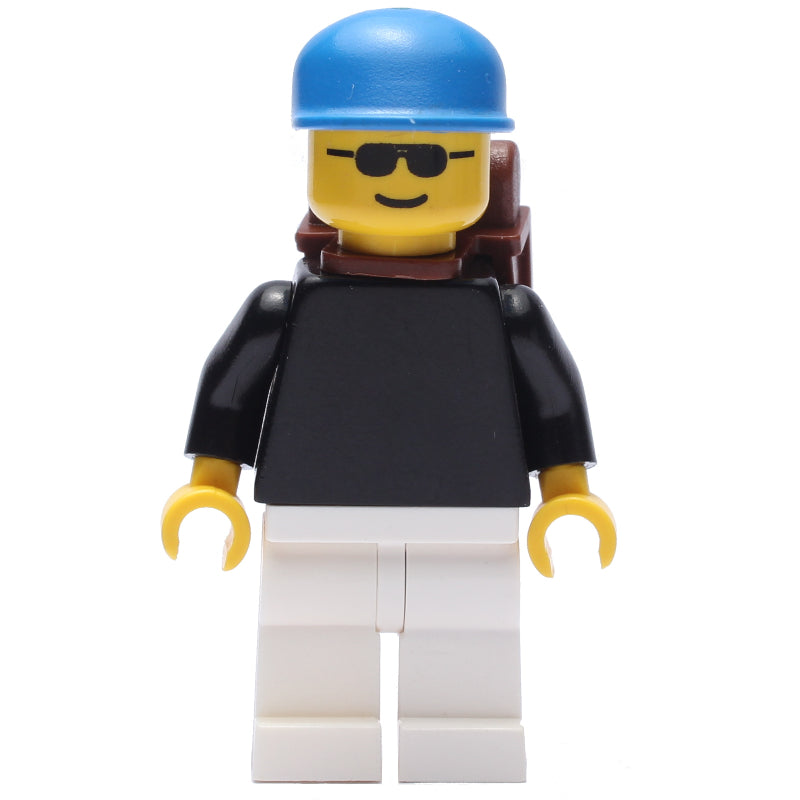 fig-000314 – Man, Black Torso, White Legs, Blue Cap, Backpack, Sunglasses