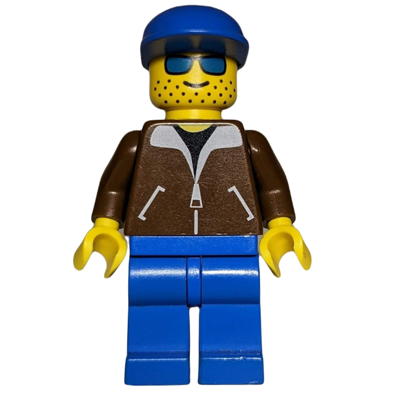 fig-000335 – Man, Brown Jacket, Blue Legs, Blue Cap, Blue Sunglasses
