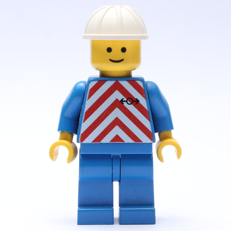 fig-000578 – Train Worker - Red Vest, Blue Legs, White Helmet, Plain Face