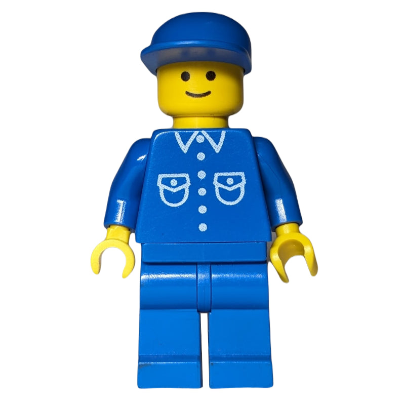 fig-000634 – Man, Blue Shirt with Buttons and Pockets, Blue Legs, Blue Cap (3626a Head)
