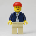 fig-000640 – Man, Open Dark Blue Jacket, Tan Legs, Red Cap