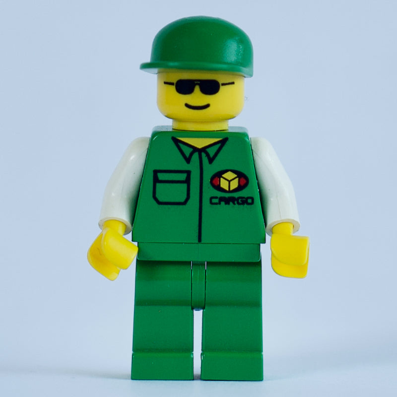 fig-000676 – Cargo Worker, Green Jacket with Pocket, Green Cap, Sunglasses