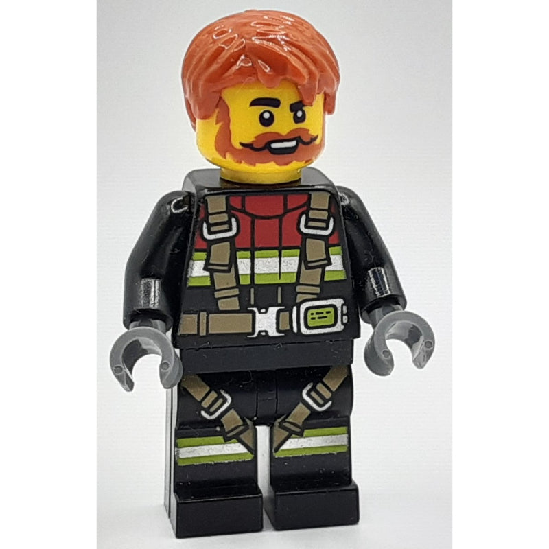 fig-000682 – Firefighter, Black Fire Suit, Dark Orange Hair, Beard