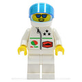 fig-000691 – Racer, White Jacket with Zipper and Octan Logo, White Helmet with Visor, Blue Sunglasses