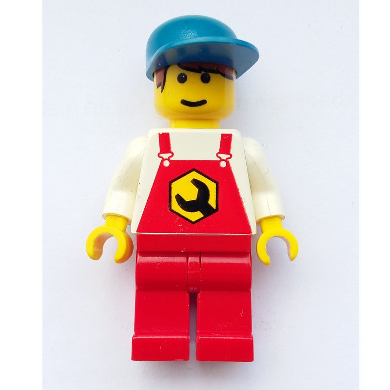 fig-000696 – Mechanic, Red Overalls, Blue Cap, Printed Hair