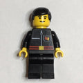 fig-000699 – Fireman, Black Fire Jacket with Red Belt and Badge, Black Hair