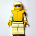 fig-000700 – Man, Green Jacket, White Legs, White Cap, Yellow Life Vest, Blue Sunglasses