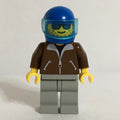 fig-000703 – Man, Brown Jacket, Light Gray Legs, Blue Helmet with Visor, Blue Visor