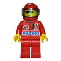 fig-000705 – Racer, Red Jacket with Octan Logo and 'RACING', Red Legs, Red Helmet with Visor, Sunglasses