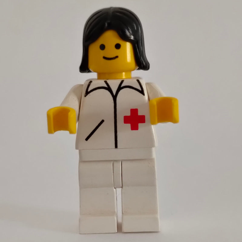 fig-000707 – Doctor, Woman, White Jacket with Red Cross, White Legs, Black Hair