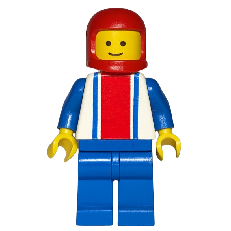 fig-000713 – Man, White Torso with Red and Blue Stripes, Blue Legs, Red Helmet