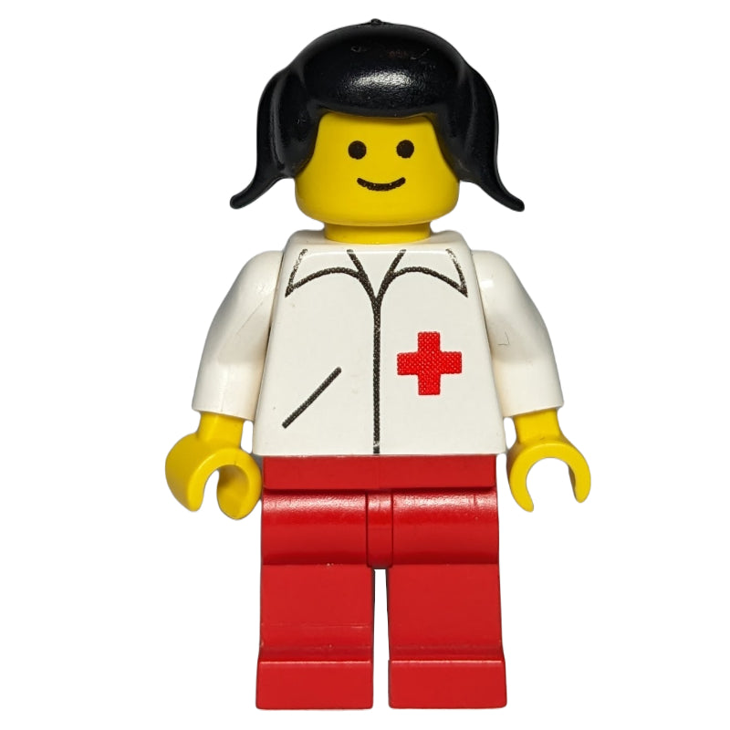 fig-000717 – Doctor, Woman, White Jacket with Red Cross, Black Hair