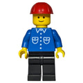 fig-000719 – Man, Blue Shirt with Buttons and Pockets, Black Legs, Red Hard Hat