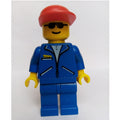 fig-000725 – Man, Blue Jacket with Zipper, Blue Legs, Red Cap, Sunglasses