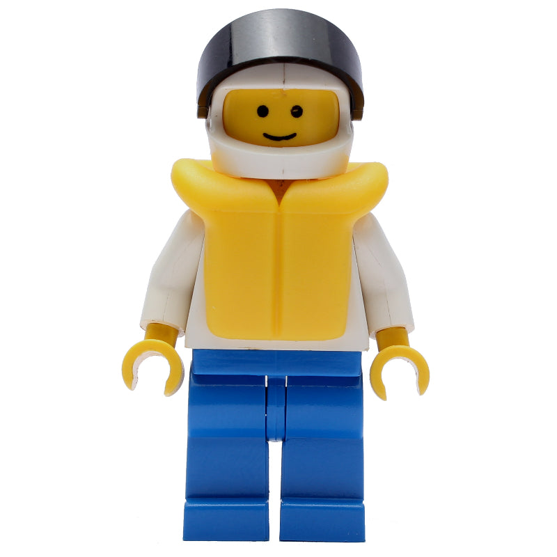fig-000735 – Man, White Torso, Blue Legs, Helmet with Visor, Yellow Life Vest - 3626a Head