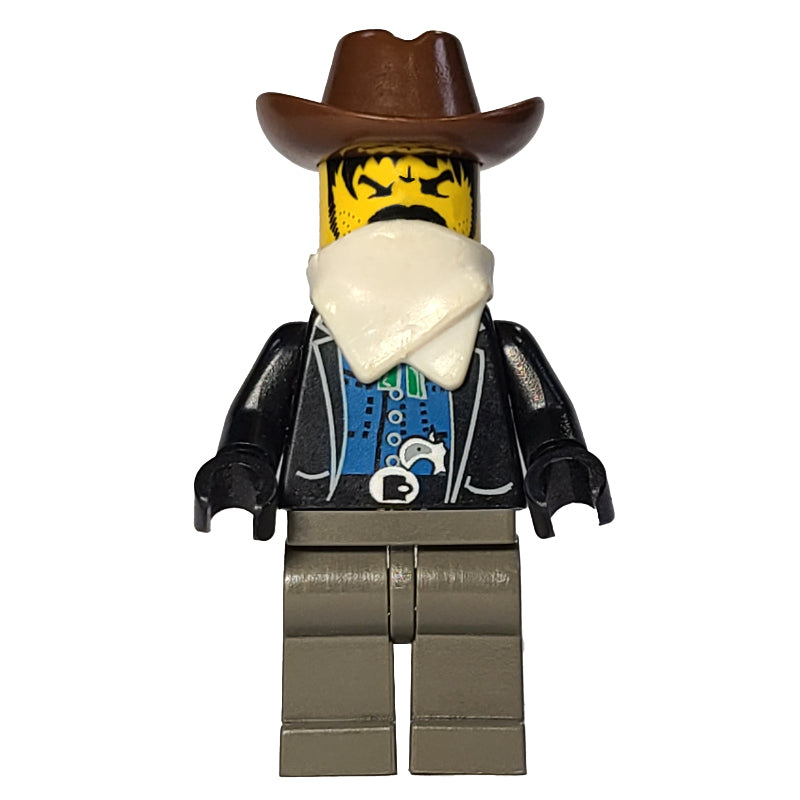 fig-000743 – Bandit - Western, Black Jacket, White Handkerchief, Brown Hat