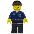 fig-000770 – Policeman, Dark Blue Shirt with Radio and Badge, Black Legs, Black Cap, Smile