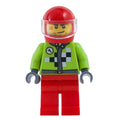 fig-000795 – Racer with Lime Jacket with Black and White Checks, Red Helmet with Trans-Clear Visor