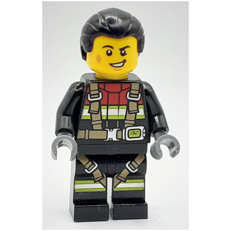 fig-000804 – Firefighter, Black Fire Suit, Black Hair