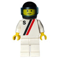 fig-000976 – Racer, White Shirt with Two Stripes and 'S', White Legs, Black Helmet with Visor (3626a Head)