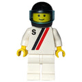 fig-000977 – Racer, White Shirt with Two Stripes and 'S', White Legs, Black Helmet with Visor (3626b Head)