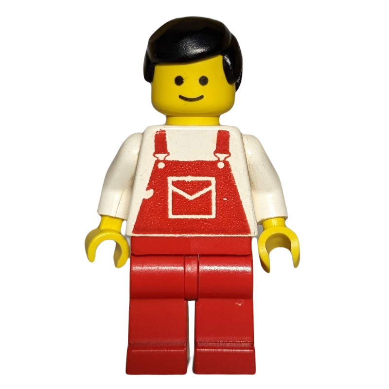 fig-001008 – Man, Red Overalls, Black Hair (3626b Head)