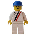 fig-001009 – Racer, White Shirt with Two Stripes and 'S', White Legs, Blue Cap