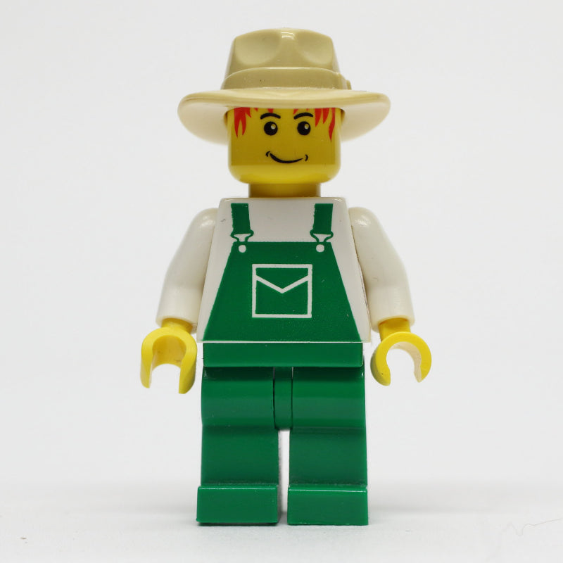 fig-001018 – Man, Green Overalls, Tan Wide Brim Hat