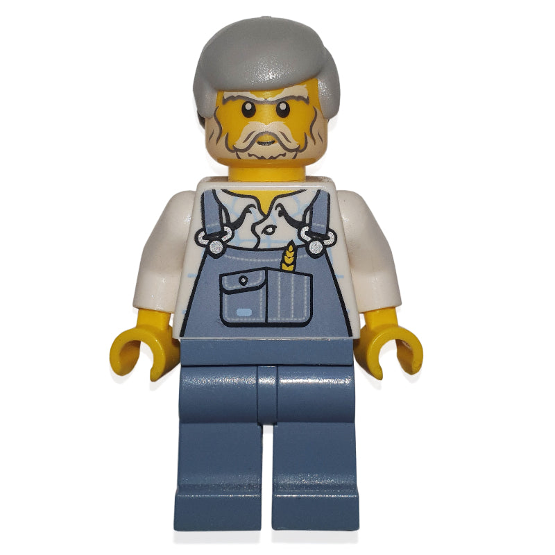 fig-001031 – Man, Sand Blue Overalls, Light Bluish Gray Hair, Beard