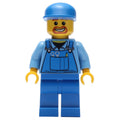 fig-001067 – Construction Worker, Blue Overalls over Medium Blue Shirt, Blue Cap, Goatee Beard