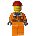 fig-001082 – Construction Worker, Safety Jacket over Hoodie with Belt, Orange Legs, Red Hard Hat