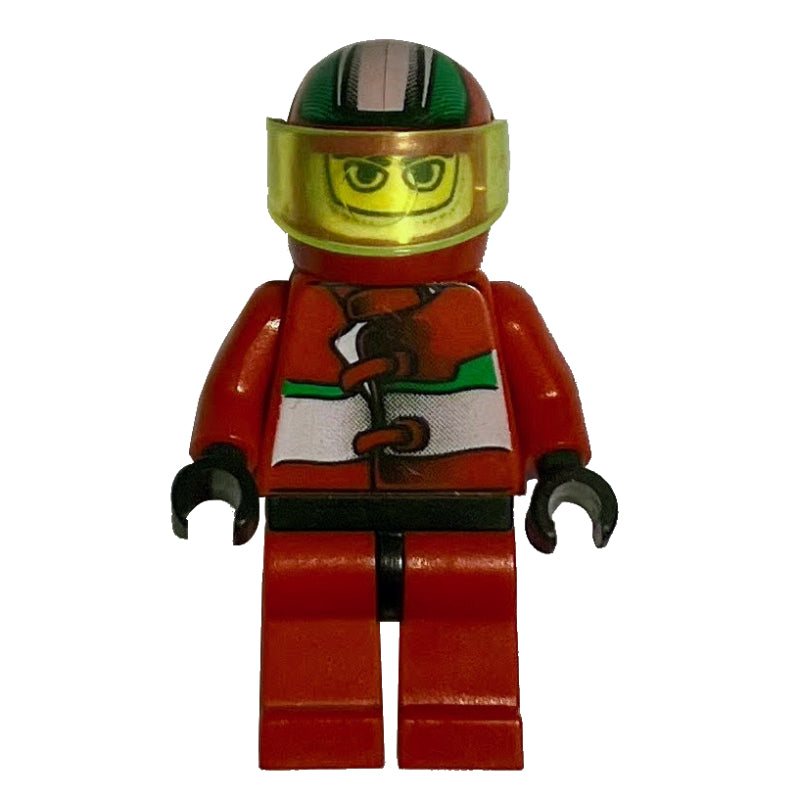fig-001088 – Race Driver, Red Torso, Red Legs, Black Helmet, Jungle Monster