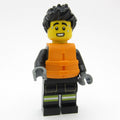 fig-001093 – Firefighter, Black Fire Suit, Orange Life Jacket, Black Hair