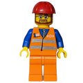 fig-001112 – Worker - Orange Safety Vest, orange  Legs, Red Helmet, beard, Glasses
